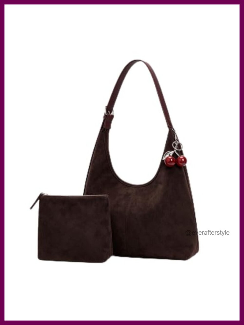Large Faux Suede Hobo Shoulder Bag Slouchy Purse Set with Pouch